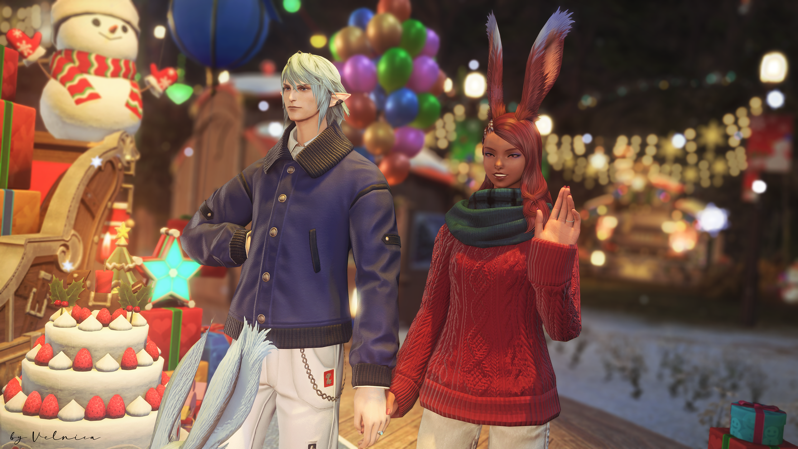 Close up of Fjora and Haurchefant waving at the off-screen Sanson and Guydelot.